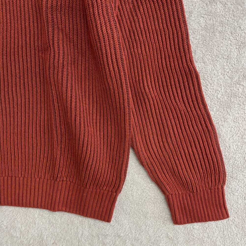 NEW Lands' End Drifter Men's L Ribbed Cotton Sweater Rust Red Mock neck -67 - Picture 11 of 13